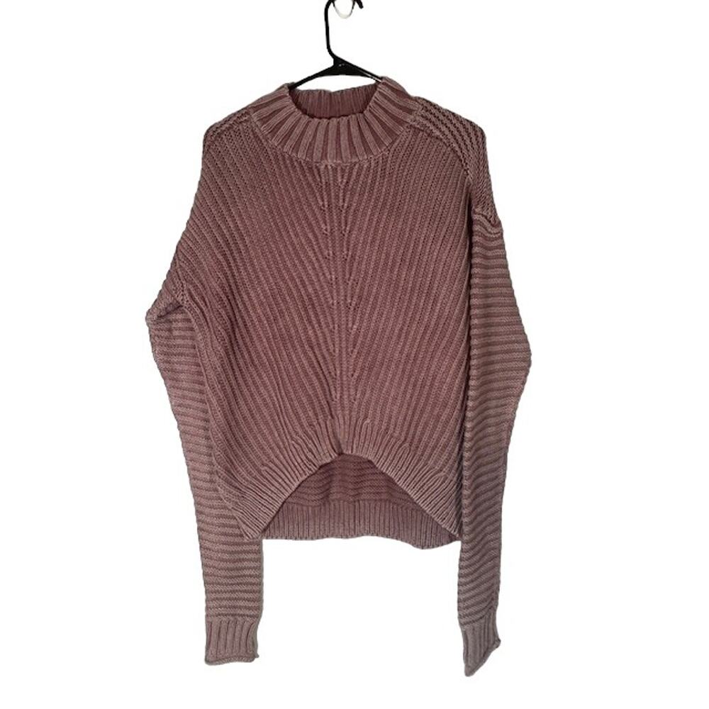 Lucky Brand Lilac Purple Long Sleeve Cropped Cable Knit Sweater Women Sz M